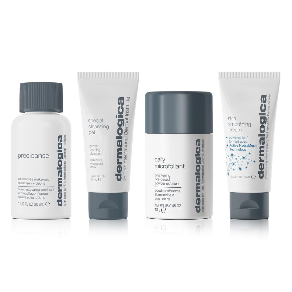 Dermalogica discover kit front packaging showing full four-step set and benefits
