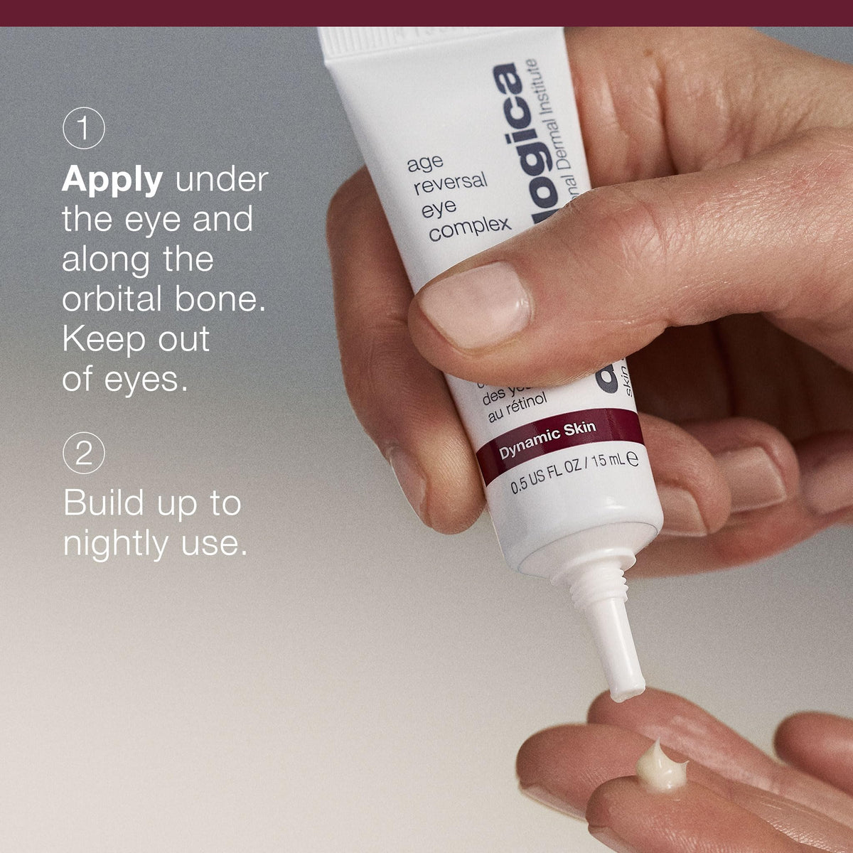 Dermalogica eye cream being applied on hand showing lightweight absorption benefit