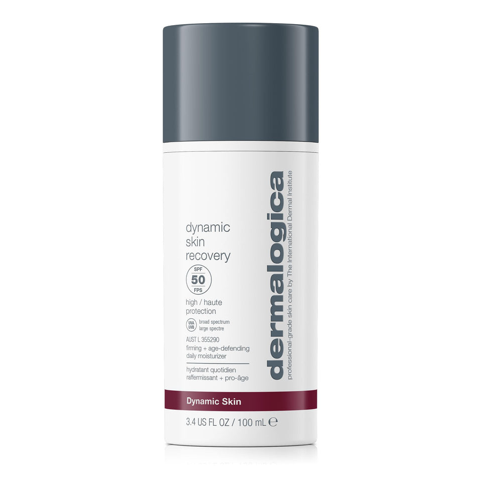 Dermalogica front packaging of Dynamic Skin Recovery SPF50 showing product and benefit of daily protection
