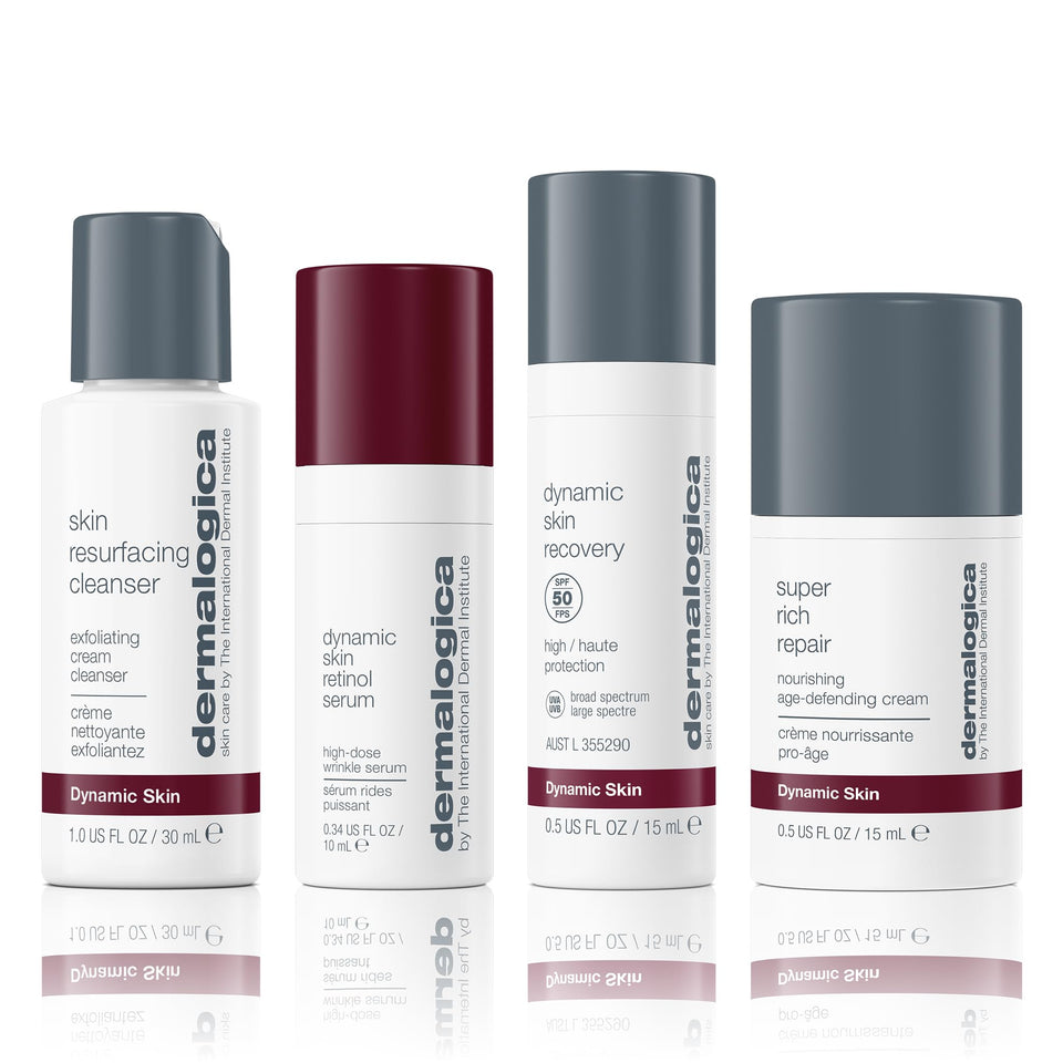 Dermalogica front packaging showing the full travel kit and clear labeling for quick identification