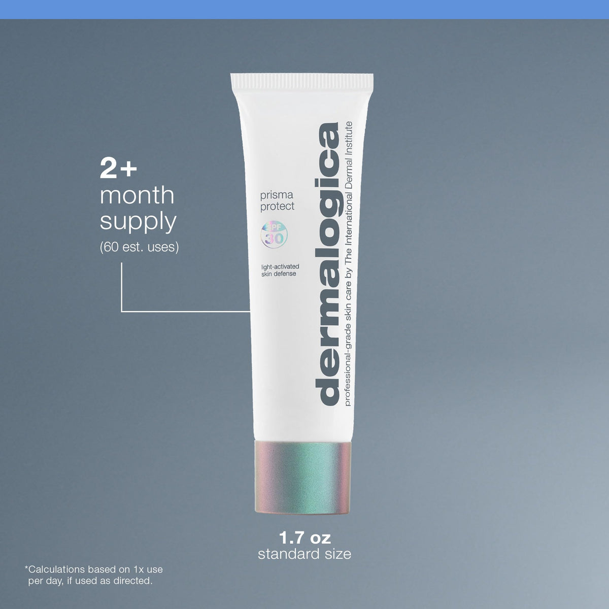 Dermalogica Prisma Protect 1.7 fl oz next to common items for scale and travel convenience benefit