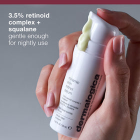 Dermalogica serum staged on nighttime vanity showing evening treatment routine