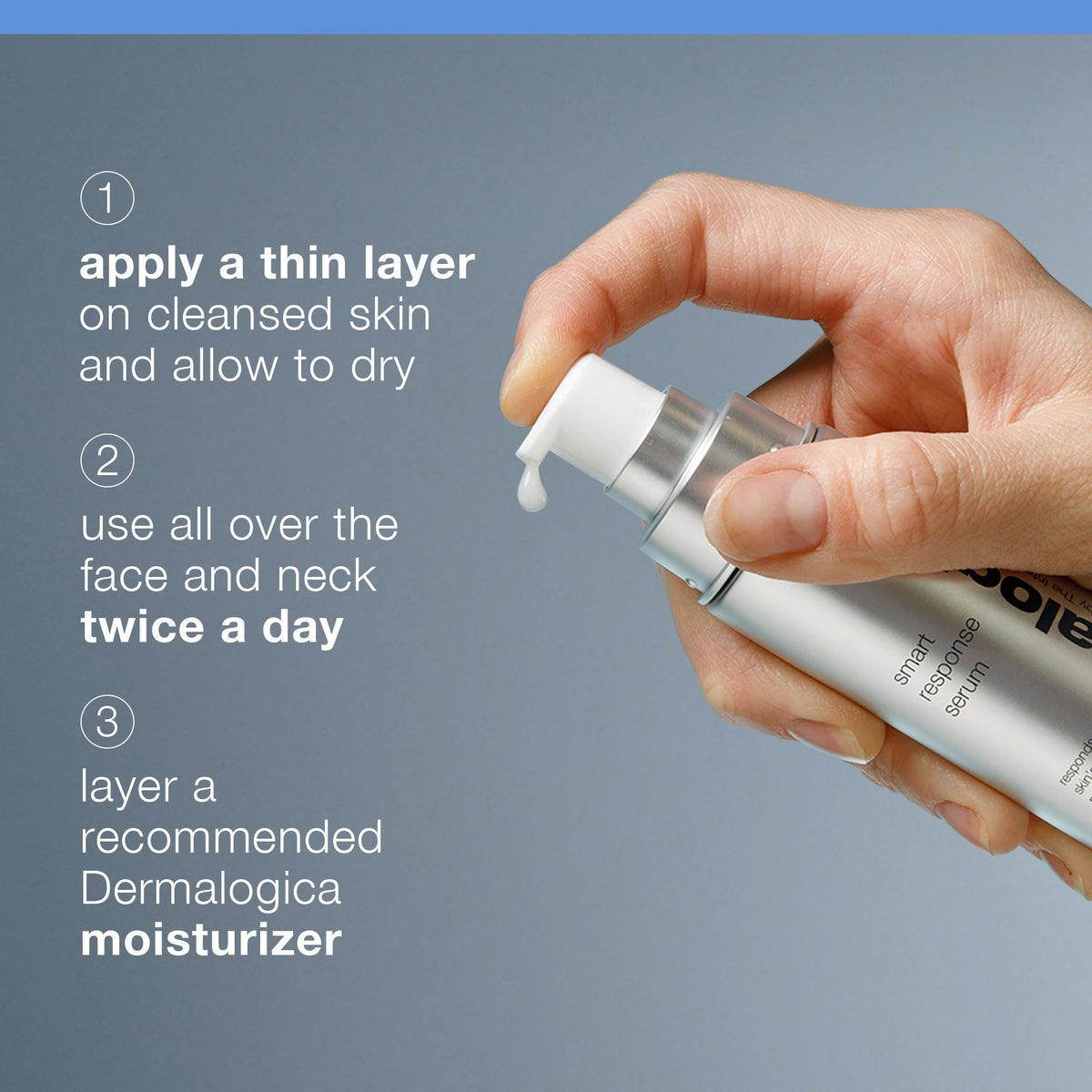 Dermalogica bottle held in hand to show true size and portability