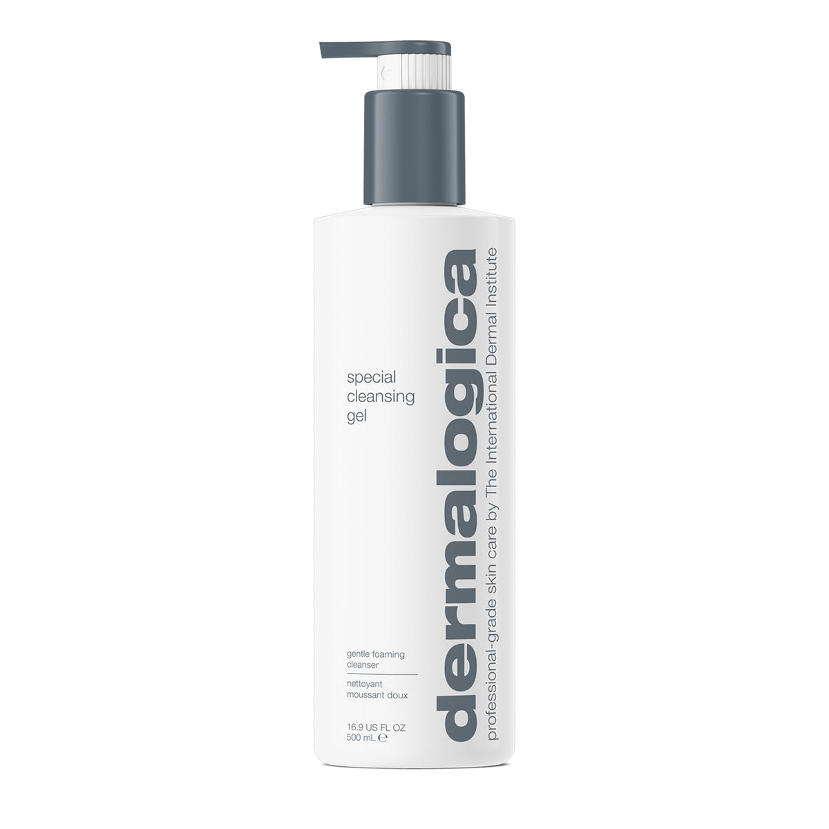 Dermalogica front packaging shows bottle and clear product identity, easy recognition benefit