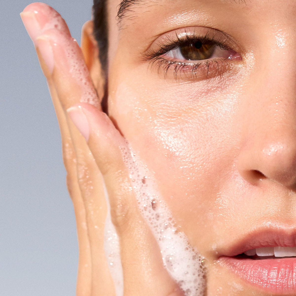 Dermalogica gel in hand being lathered to illustrate simple application and quick foam