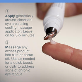 Dermalogica application demo under eye, illustrating quick de-puffing effect