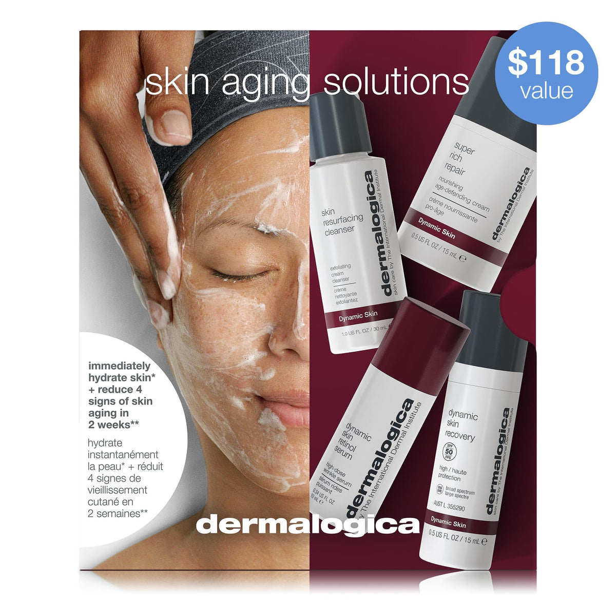 Dermalogica travel kit layout with all four products organized for easy routine on the go