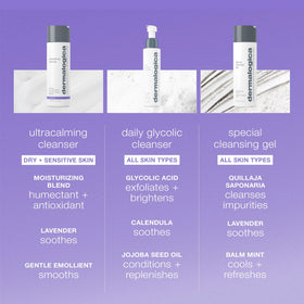 Dermalogica gel-cream texture close-up showing non-foaming feel