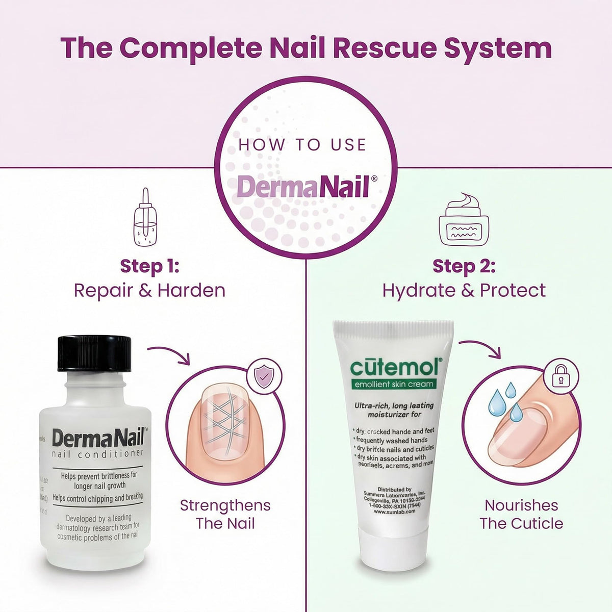 DermaNail strengthener brush close-up applying formula for smooth nails