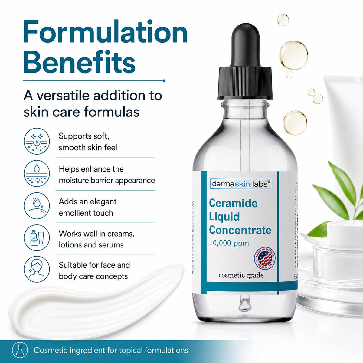 Dermaskin Labs droplet on skin illustrating quick absorption and barrier support