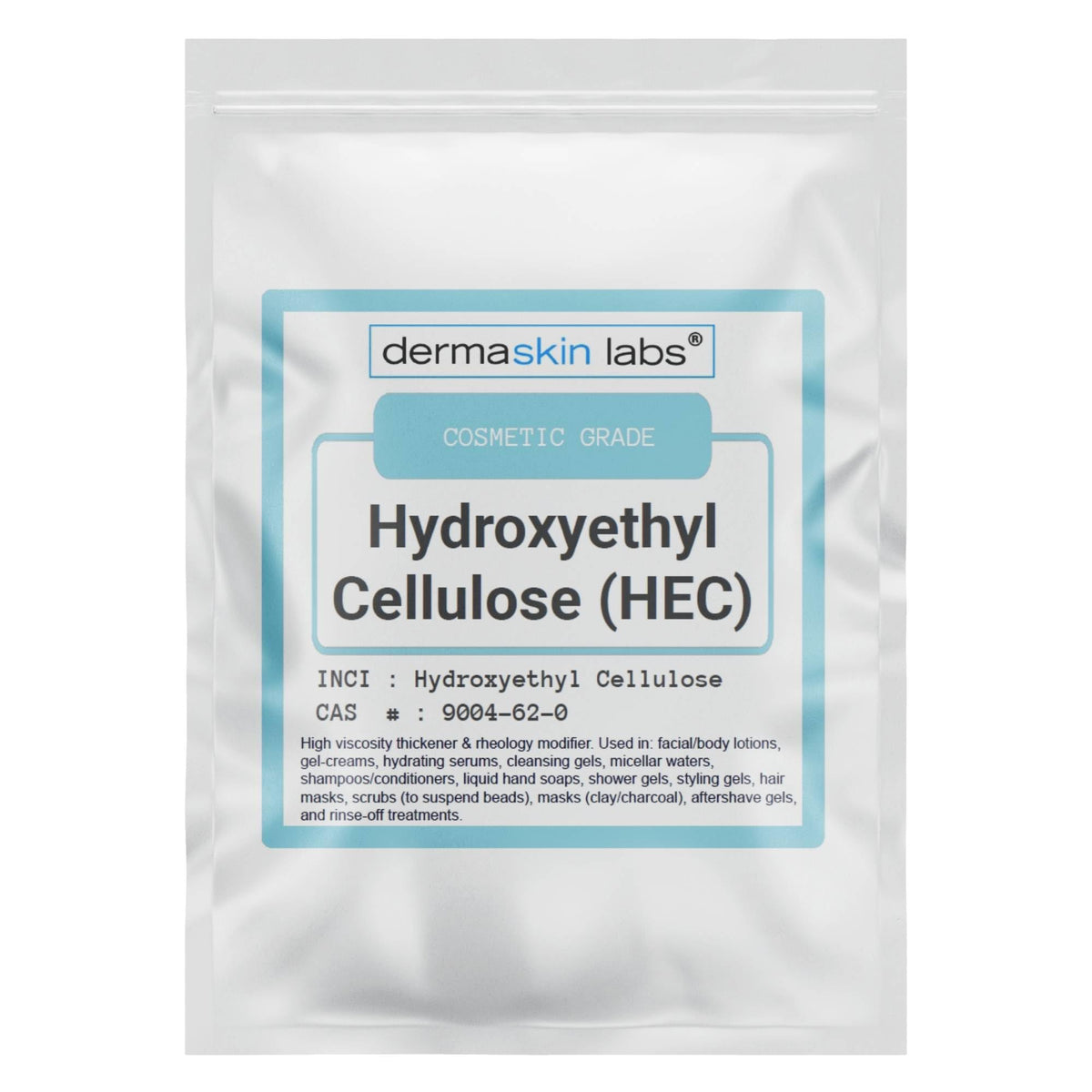 Dermaskin Labs front packaging showing HEC powder and label, clear product identity and benefit