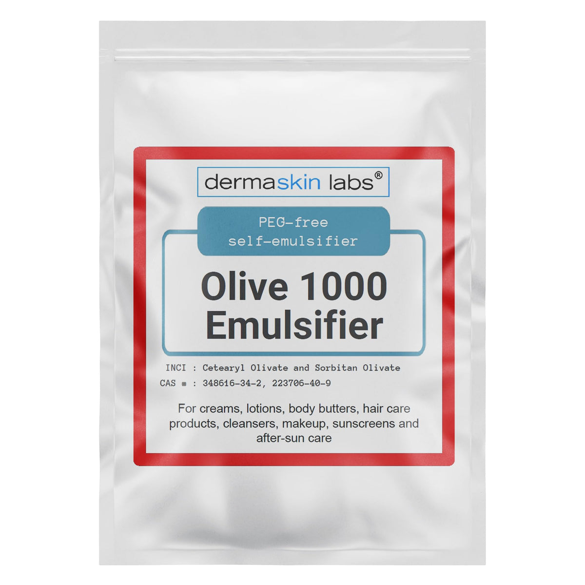 Dermaskin Labs front package showing Olive 1000 emulsifier and certification