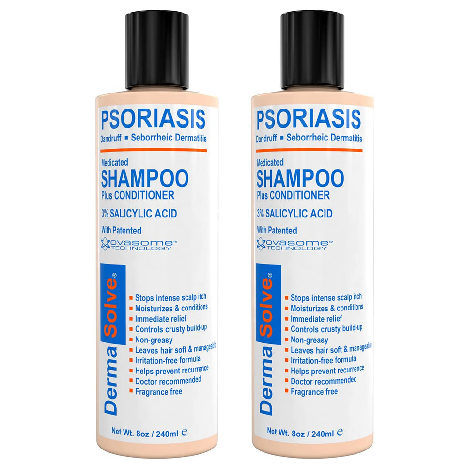 Dermasolve front packaging two-bottle set showing product benefits and relief