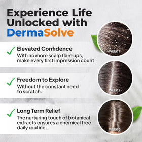 Person applying Dermasolve oil to scalp demonstrating targeted relief