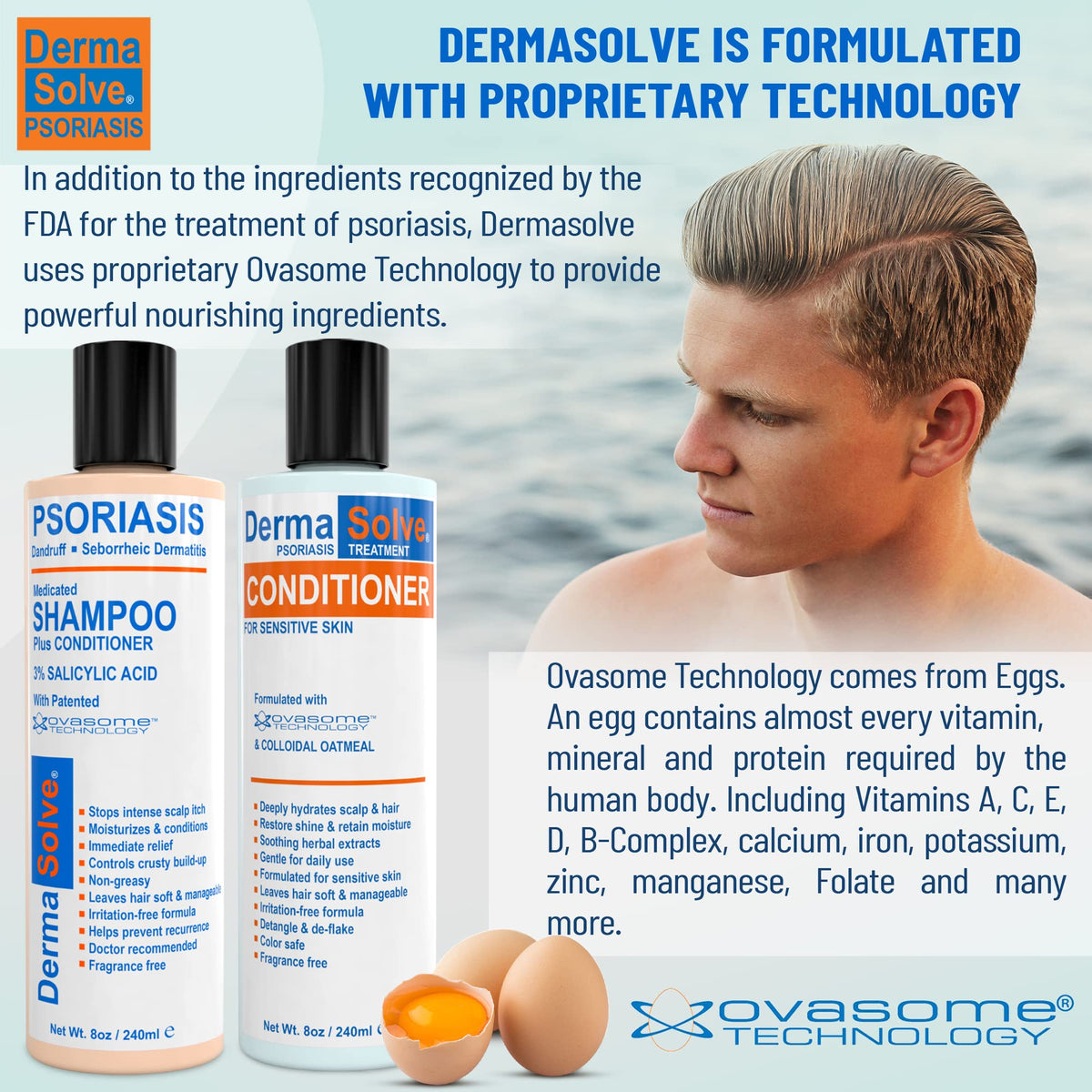 Dermasolve in hand size comparison indicating compact 8 oz bottles for travel