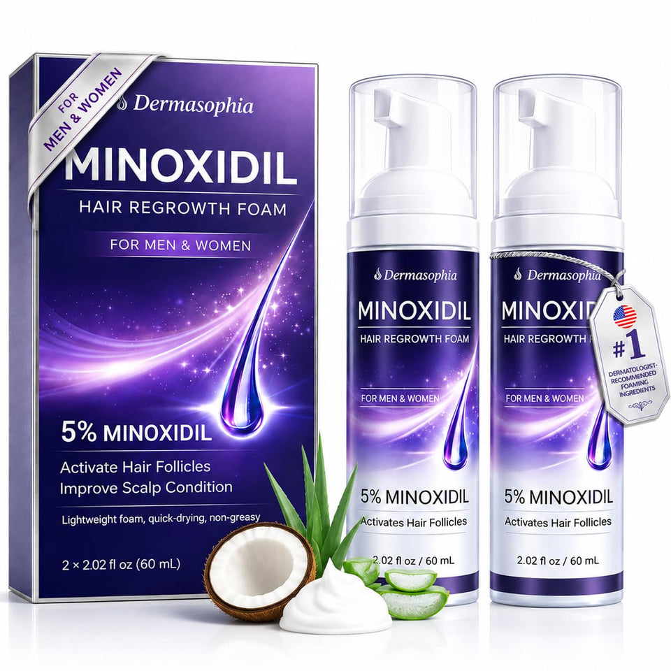 Dermasophia front packaging showing two 60mL bottles and product benefit