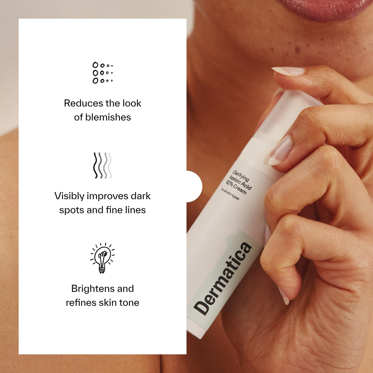 Dermatica azelaic cream texture close-up highlighting lightweight, non-greasy consistency for easy absorption