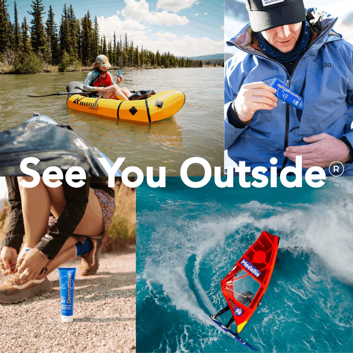DERMATONE tube staged with sunglasses and towel for outdoor-ready protection