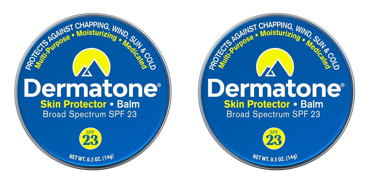 DERMATONE front view of two tins showing compact protection