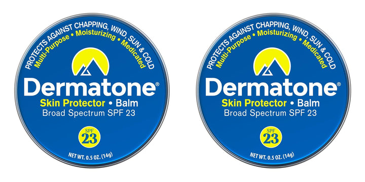 DERMATONE front view of two tins showing compact protection