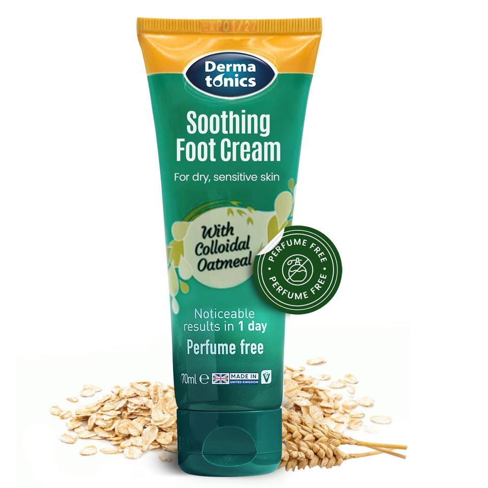 Dermatonics tube front view showing label and targeted foot relief