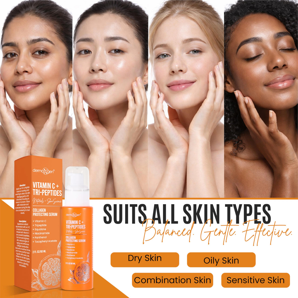 DERMAXGEN suggested before and after layout illustrating brighter-looking skin