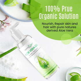DERMAXGEN bottle next to fresh aloe leaves representing purity