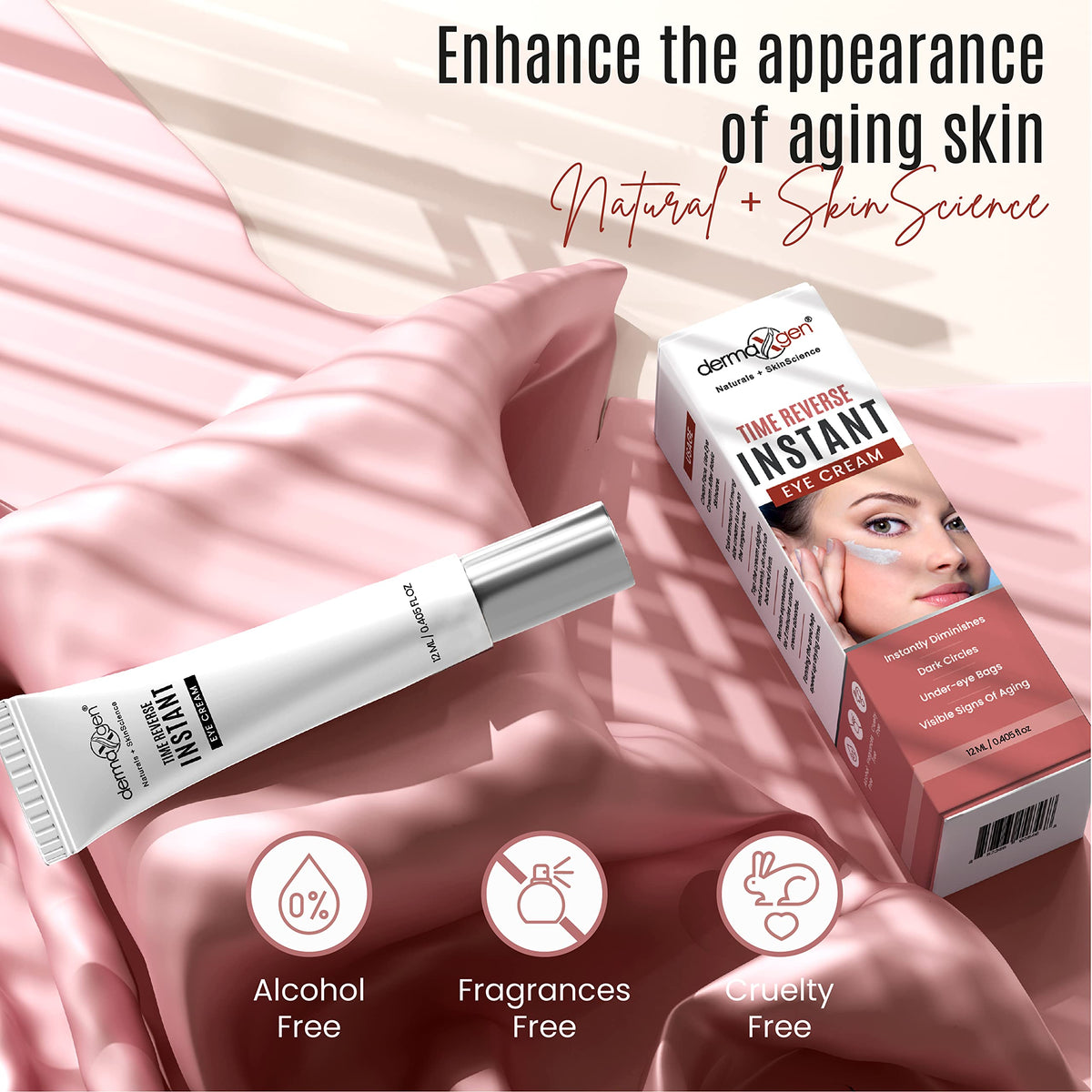DERMAXGEN under-eye application under makeup showing seamless layering benefit