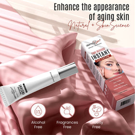DERMAXGEN under-eye application under makeup showing seamless layering benefit