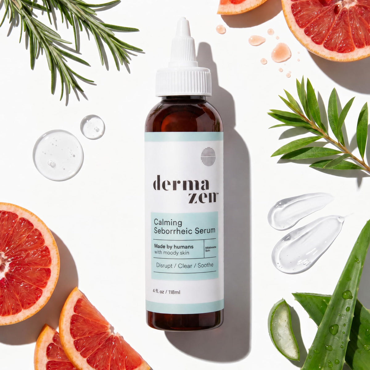 Dermazen bottle on bathroom shelf in lifestyle setting for daily use reminder