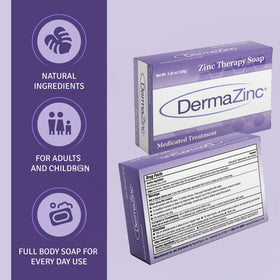 DermaZinc soap placed on bathroom shelf in calming lifestyle scene
