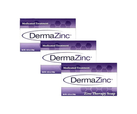 DermaZinc front packaging showing three therapeutic bars and benefits