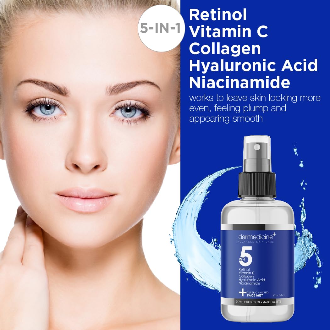Dermedicine closeup spray nozzle emitting fine mist for quick hydration