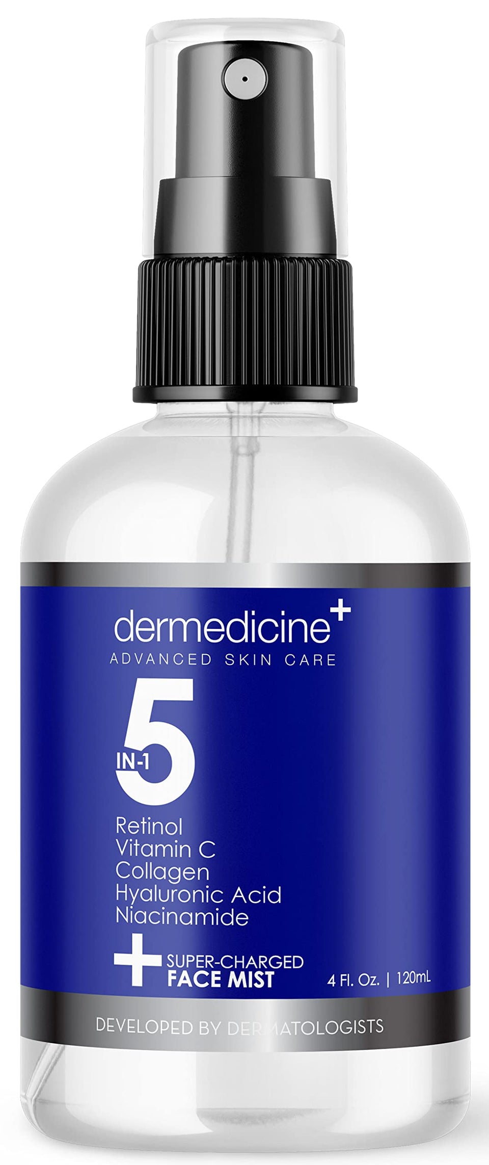 Dermedicine front packaging showing bottle and clear benefits