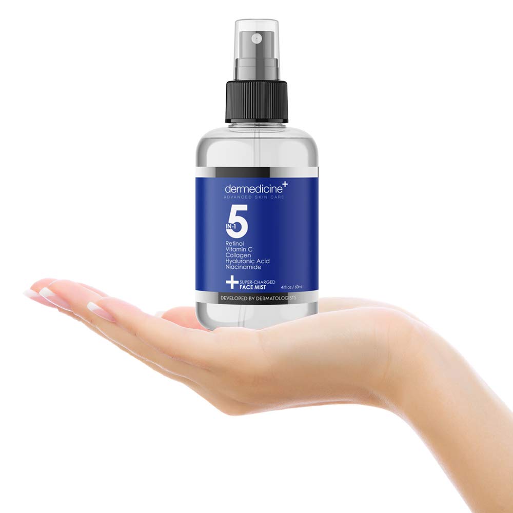 Dermedicine mist being applied to face for instant refresh and glow