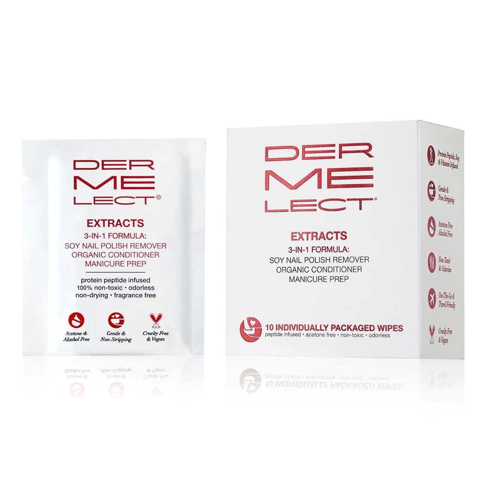 Dermelect front packaging showing extract wipes, convenient and award-winning