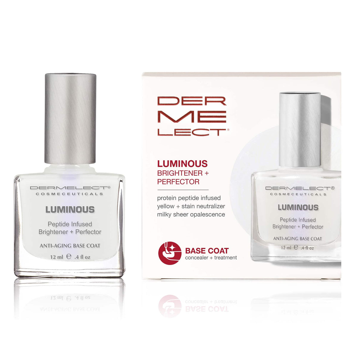 Dermelect front packaging showing product benefit of brightened nails