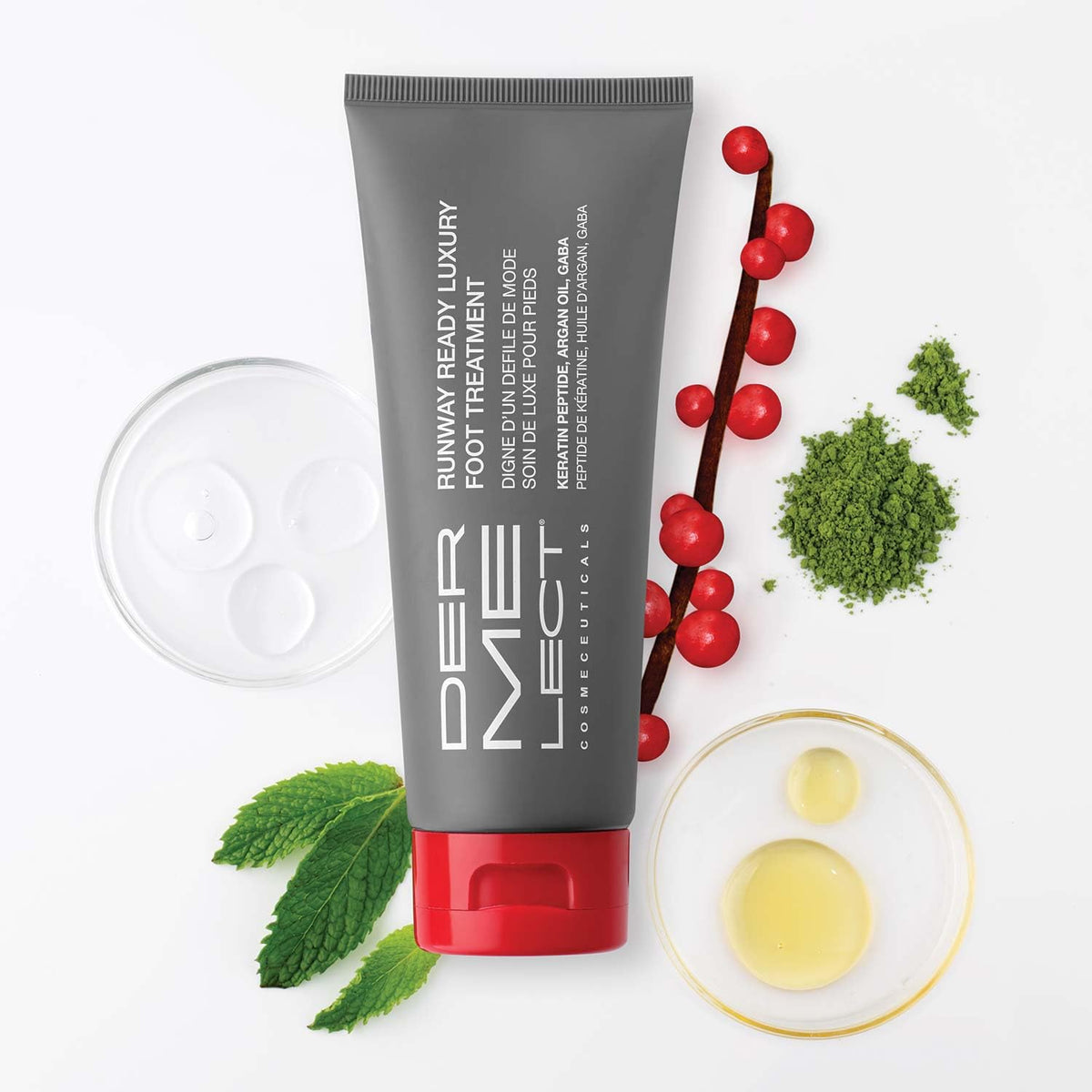 Dermelect ingredient label highlighting peptides and oils