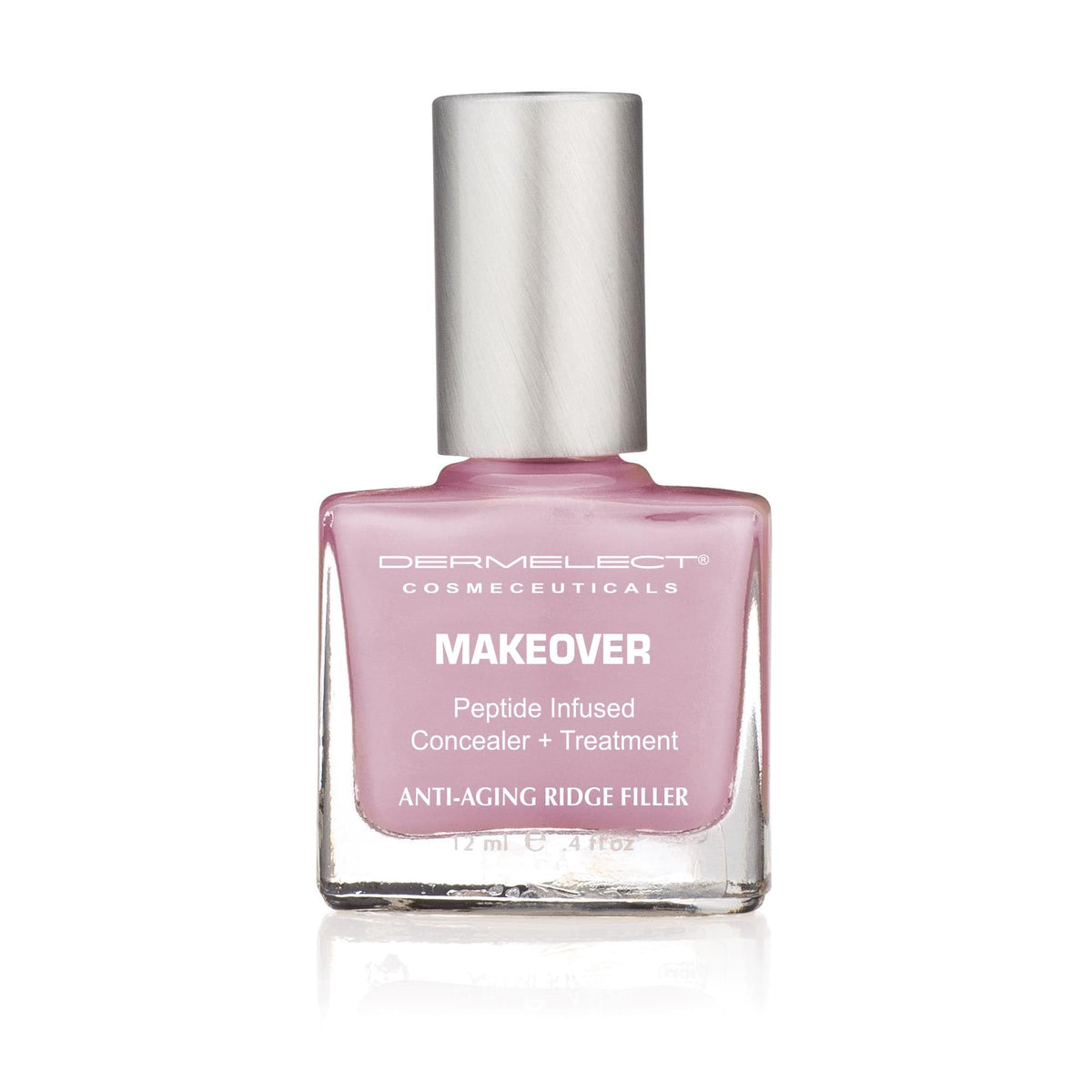 Dermelect swatch on nail tip showing lilac tint and smoothing effect