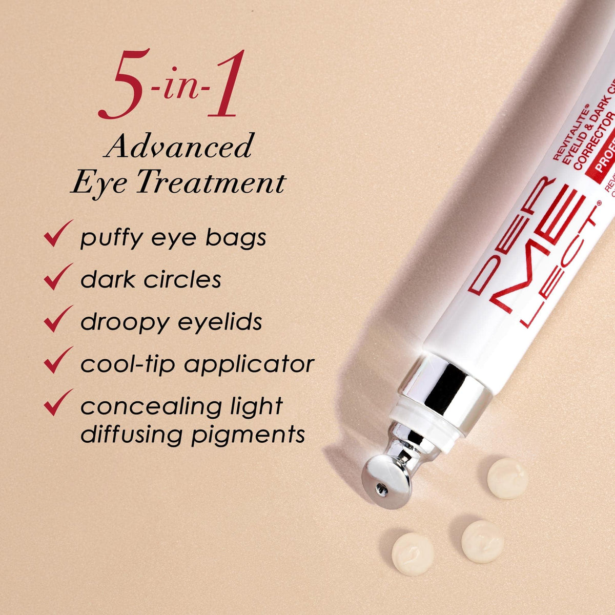 Dermelect close-up of cool-tip applicator soothing puffiness instantly