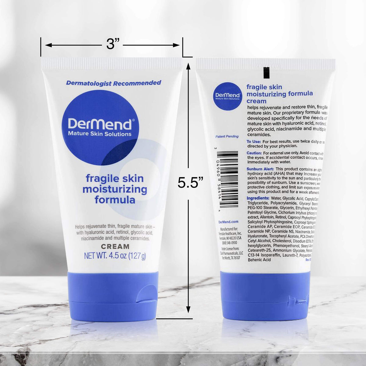 Dermend on bathroom counter in routine setting boosting daily use benefit
