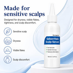 Dermgentle applying serum to scalp to soothe irritation