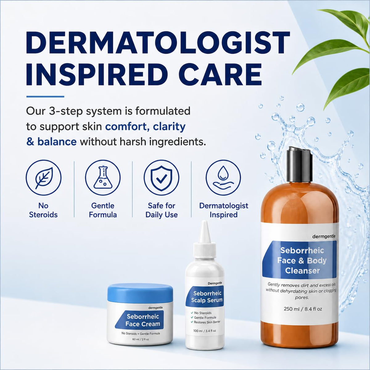 Dermgentle ingredient label closeup showing steroid-free formulation advantage