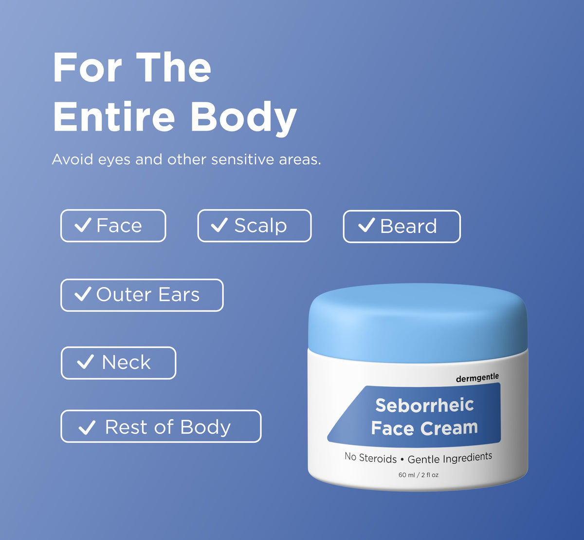 Dermgentle ingredients label showing gentle, steroid-free formulation