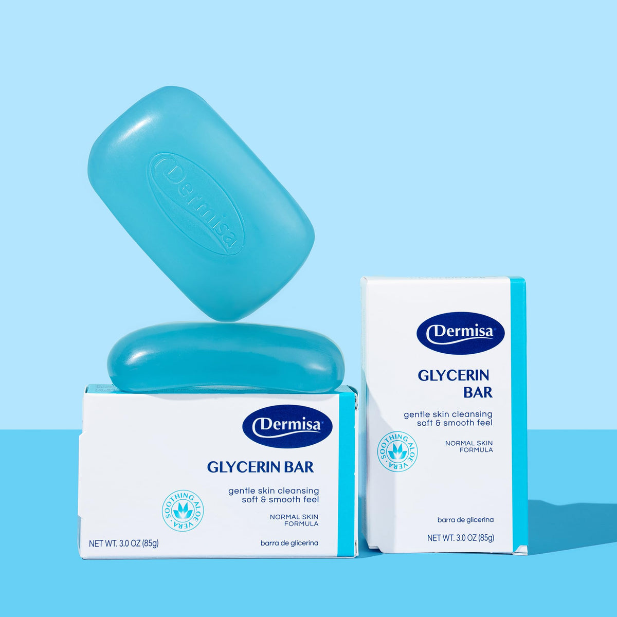 Lathered Dermisa glycerin bar creating soft foam that cleans while retaining moisture