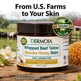 DERMOIA balm smoothed on elbow showing softened, moisturized skin