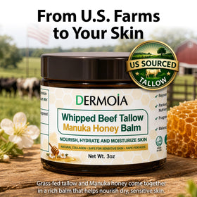 DERMOIA jar next to hand for scale to show product size