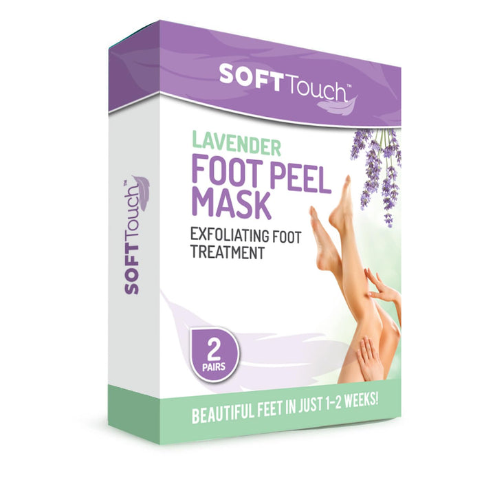 Dermora front packaging showing two foot peel masks and lavender scent benefits
