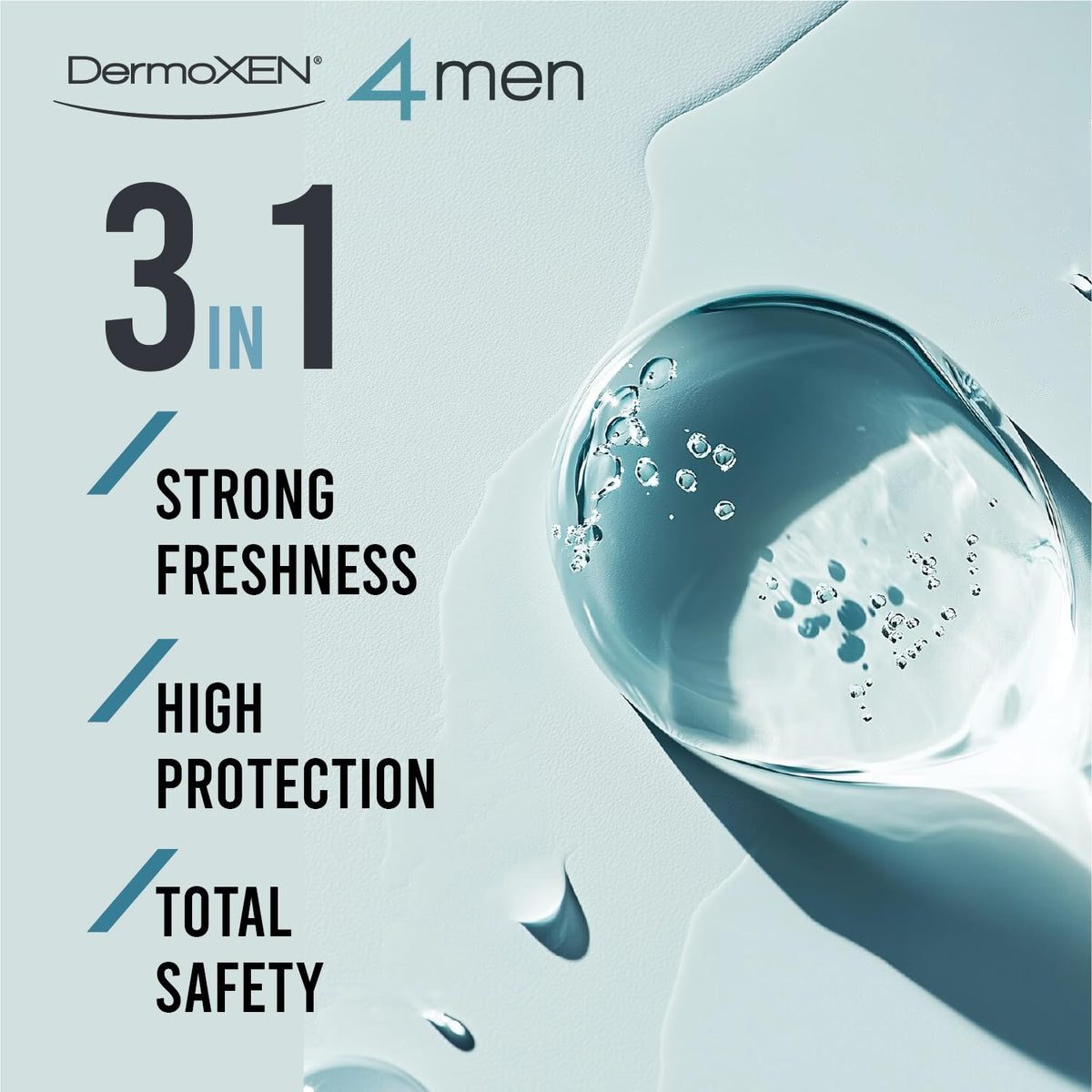 DERMOXEN gel texture closeup showing smooth consistency for gentle, effective cleansing