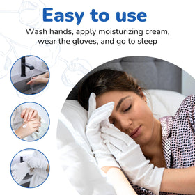 Dermrelief gloves paired in washing bag ready for laundering and convenience